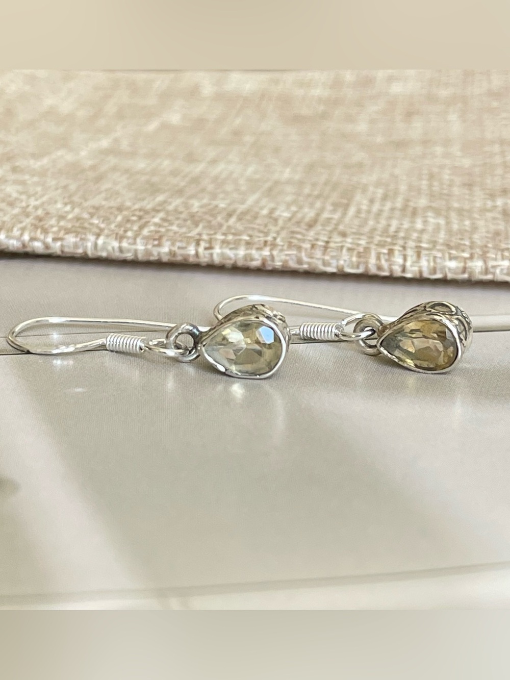925 Sterling Silver, Golden Topaz Dainty Dangle Earrings!Handmade “ARTISAN”